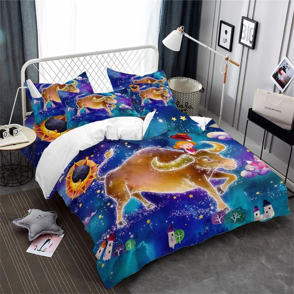 

dreamlike cartoon bedding set taurus constellation duvet cover set kids girls bedding colorful bedclothes pillowcase home decor