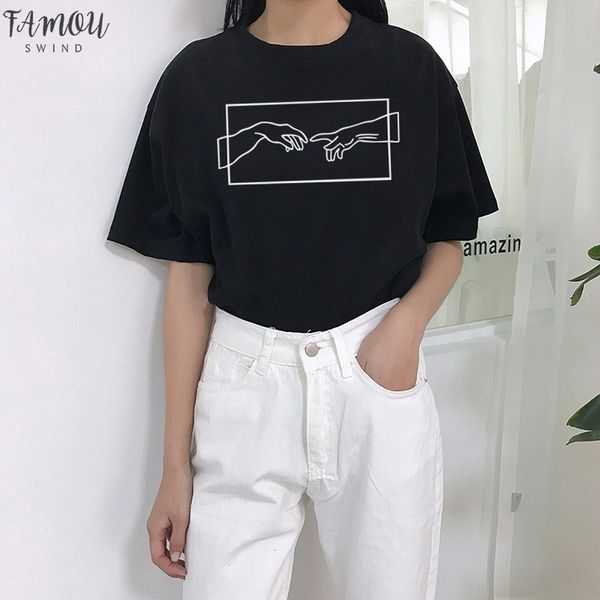 

michelangelo casual fashion summer new short sleeve large size s 2xl loose female harajuku cartoon print v neck o neck t, White
