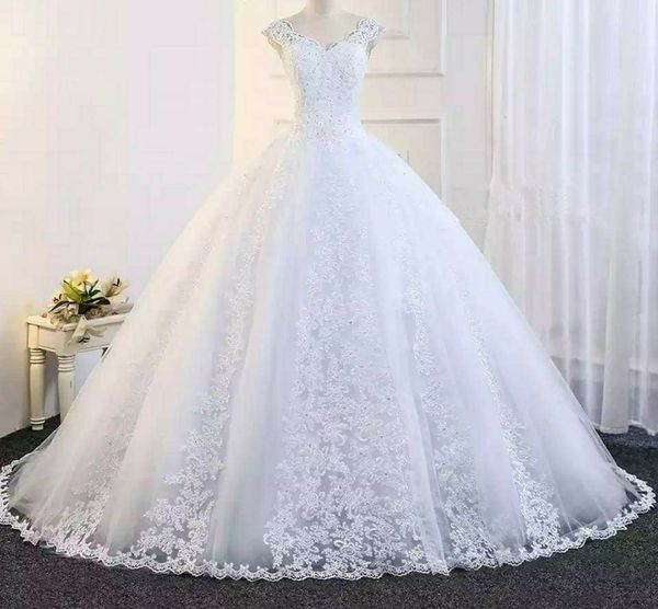 

sequins lace applique wedding dresses 2019 vestidos de novia deep v neck gown ball plus size bridal gowns, White