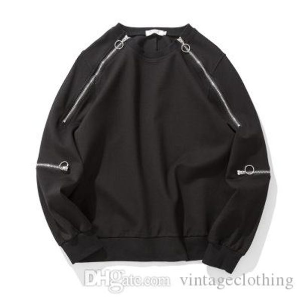 

men fashion solid zipper hoodies spring autumn winter casual loose pullover new hip hop long sleeve sweatshirts, Black