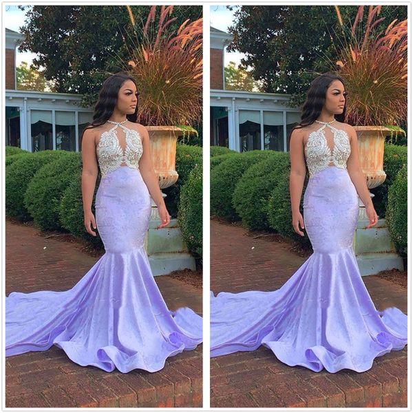 

2020 sheer mesh satin mermaid prom dresses tulle lace applique sweep train evening gowns formal party dresses bc4086, Black