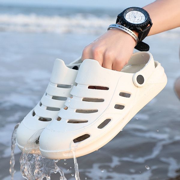 

summer new style slipper closed-toe hollow out couples porous shoes lightweight soft-sole large size sandals 36-45, Black