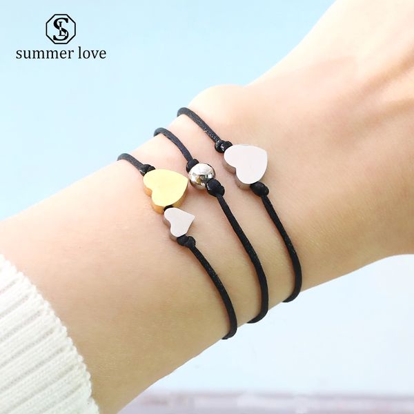 

desinger fashion rope chain charm bracelet for women men braided stainless steel heart beads pendant friendship bracelet jewelry gift, Black