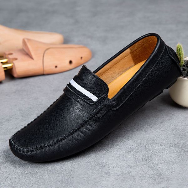 

2019 men formal dress shoes outdoor fashion loafers boats soft sole slip-on genuine leather loafers party casual shoes l4, Black