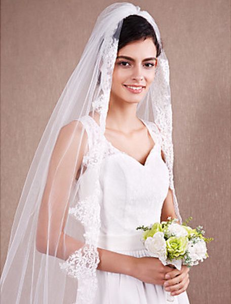 

fashional two-layer lace applique edge chapel length white ivory wedding veil popular meidingqianna brand bridal veil with an alloy comb, Black