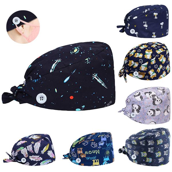 

хлопчатобумажная шапочка шляпа мода печатный космос небо шаблон скраб крышка регулируемая шляпа с кнопкой маска для лица крюк пряжка для жен