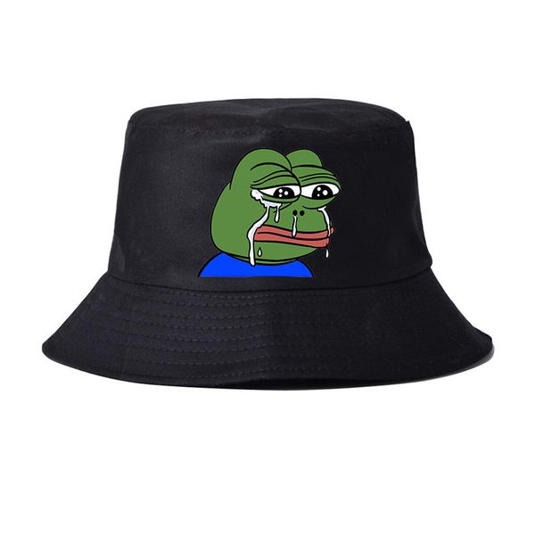 

black crying frog pattern bucket hat for women men cotton spring summer print fisherman hats caps sunscreen lovers flat sun hat