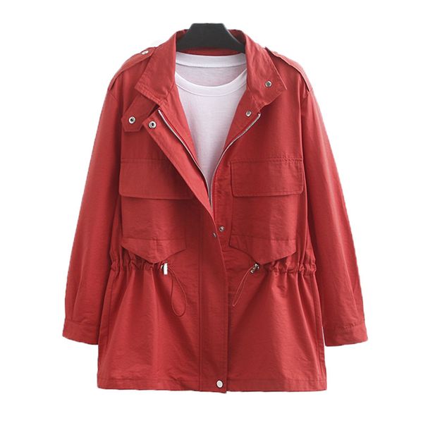 

women's jackets 2021 extra large size xl&4xl jacket autumn windbreaker mid-long elastic waist casual coat ladies tooling a93, Black;brown