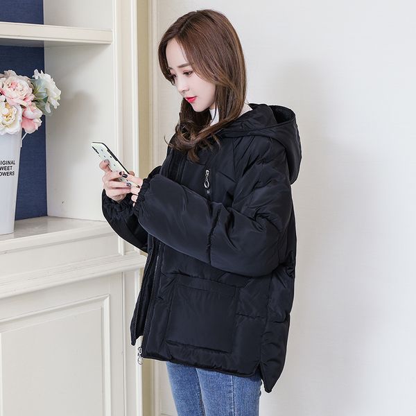 

korean women winter jacket women coat hooded thick warm parkas outerwear black jacket plus size xxl female coat puffer, Tan;black
