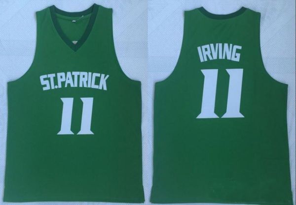 

ncaa new kyrie irving 11 st. patrick high school basketball jersey green stitched retro mens shirts, Black;red