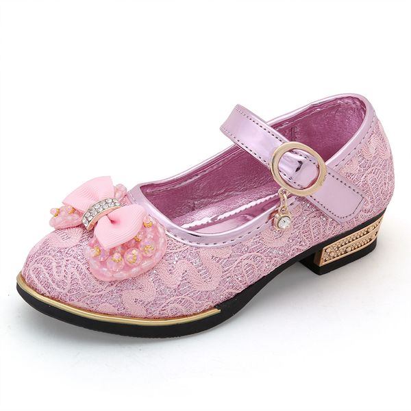 

flat shoes 2021 girls high heels princess dance glitter leather butterfly knot kids party performance dress wedding, Black;grey
