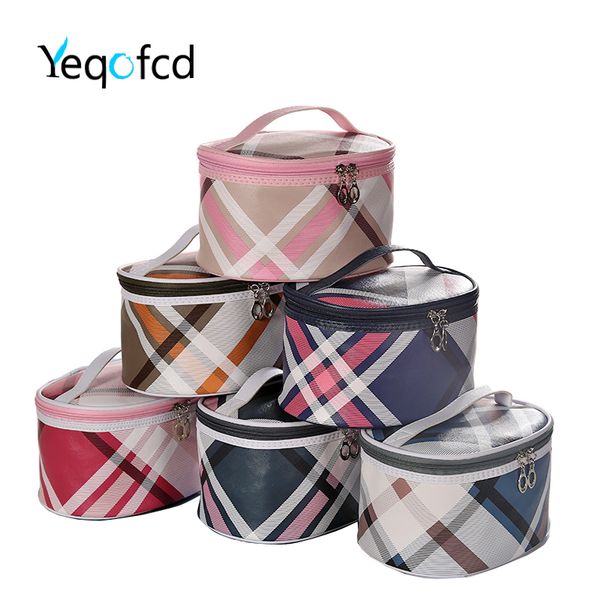 

yeqofcd women portable travel cosmetic bags skew lattice make up bag pu toiletry kits for washing products skin care tools