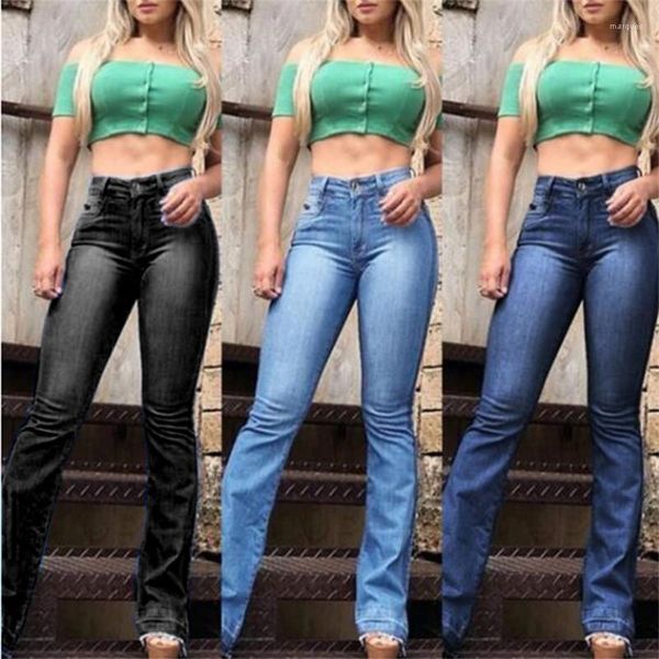 

long pants solid womens casual denim pants womens designer flare jeans fashion retro style plsu size, Blue