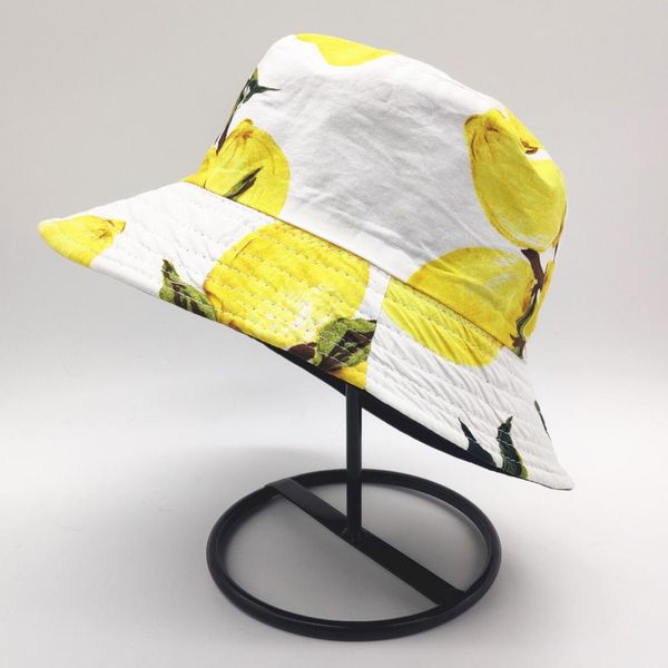 

women summer cotton bucket hats outdoor casual double faced wear fisherman caps yellow flower printed casquette