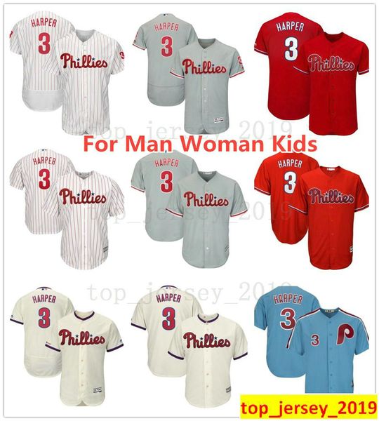 

2019 new tyle bryce harper jer ey philadelphia man youth kid woman phillie ba eball 3 bryce harper jer ey white red grey cream blue boy