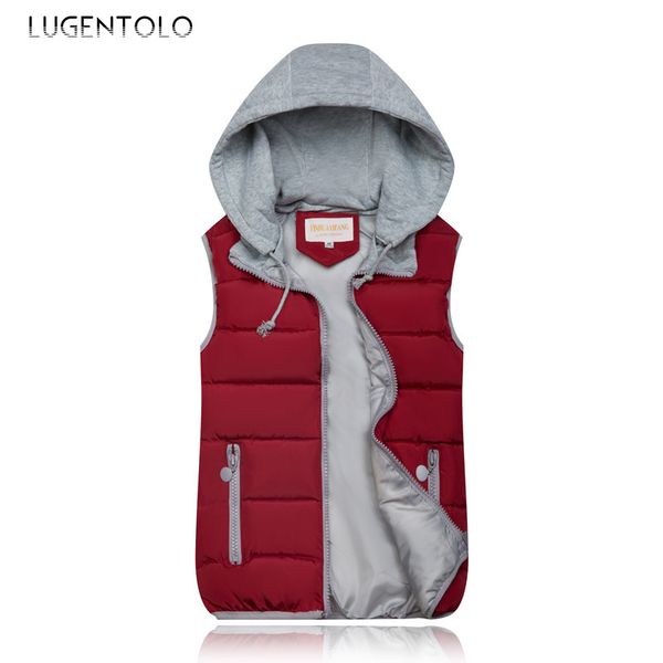 

lugentolo women's cotton clothing fashion autumn and winter cotton vest short solid color hooded casual warm vest, Black;white