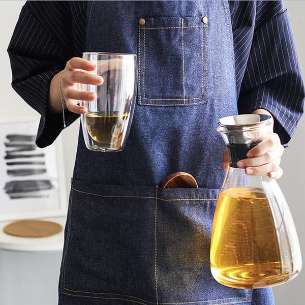 

jean apron with pockets fashion style kitchen bar working apron smock