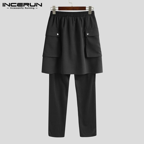 

incerun fashion men irregular pants solid joggers pockets punk streetwear pencil trousers men 2020 personality skirts pants 5xl, Black