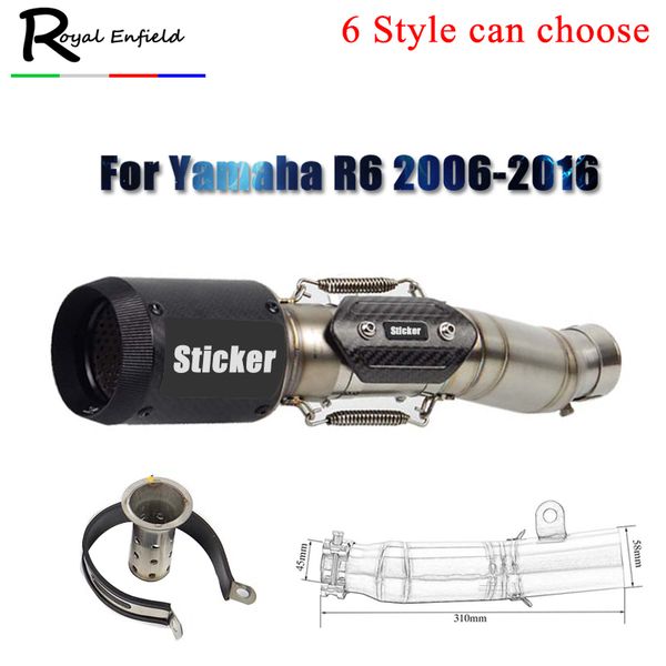 

for yamaha r6 2006-2016 year universal 60mm motorcycle exhaust pipe and r6 middle link pipe with db killer whole set r 6