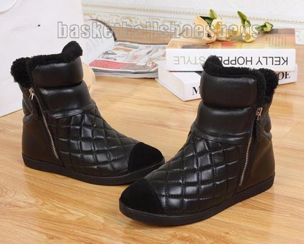 

plush women winter boots fashion brand classic luxury zipper pointed diamond lattice ladies warm wool snow boots, Black