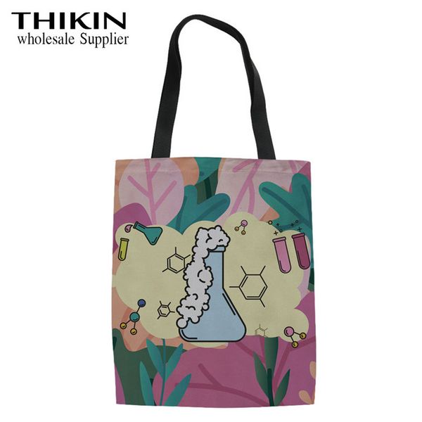

thikin pastel floral chemistry print women shoulder cotton bag for shopper reusable shopping bag foldable tote handbag wholesale