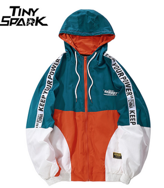 

songkunkun hiphopmenshoodedwindbreakerjacket autumn 2019 casual vintage color block loose track hoodie jacket coats streetwear, Black;brown
