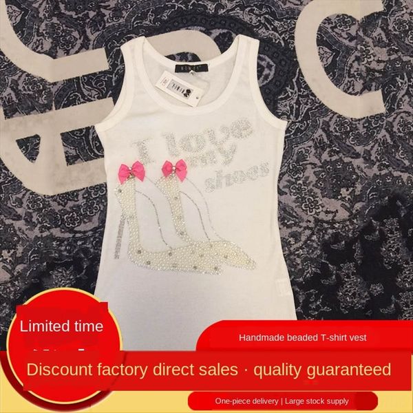 

2020 handmade beaded t-shirt women's fashionable slim all-match 2020 handmade beaded t-shirt women's vest vest fashionable slim al, White
