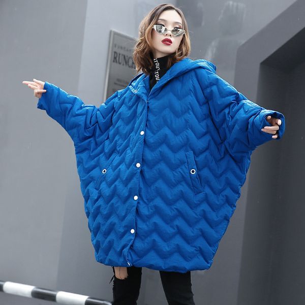 

oversized parka women bat sleeved plus size hooded cotton-padded warm long coat female loose wave down winter overcoat outwear, Black