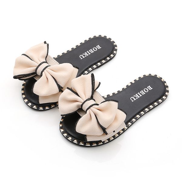 

summer bow-knot children' princess butterfly-knot slippers casual bowtie soft sandals outdoor girls flats sequins kids shoes, Black;grey