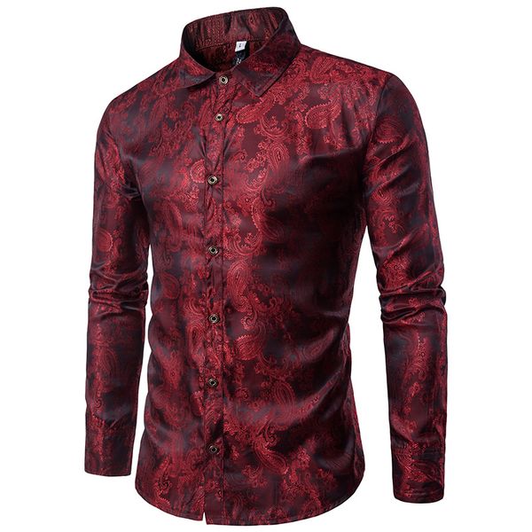 Camicie da uomo vintage a colori intensi Camicia slim fit a maniche lunghe con colletto rovesciato Camicia bordeaux per uomo Camicie Dobby viola