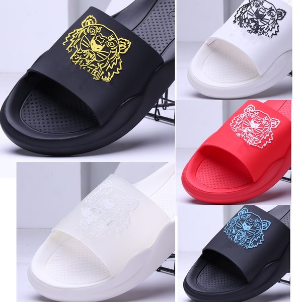 

2019 new designer slippers for mens women fashion striped sandals causal non-slip summer slipper tiger head beach shoes, Black