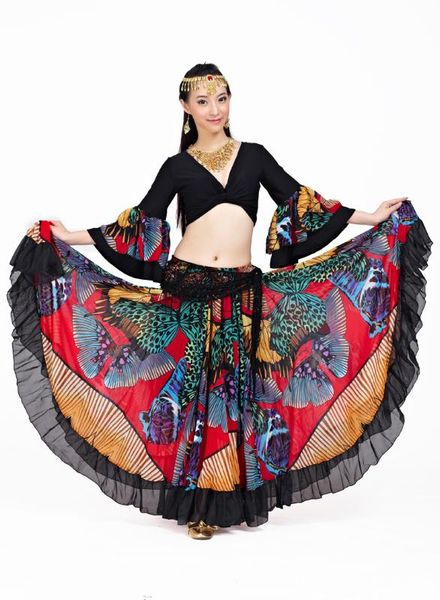 

tribal belly dance 2017 performance women gypsy outfit 2 pieces set and skirt butterfly full circle gypsy costumes women, Black;red