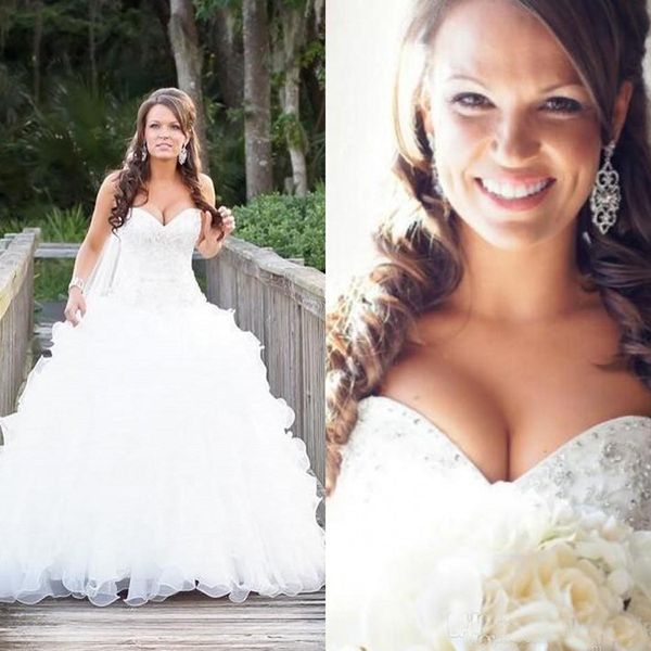 

Bling Sweetheart Ball Gown Organza Wedding Dresses Bridal Gown crystal beaded Real Bridal Gowns Lace Up On Back