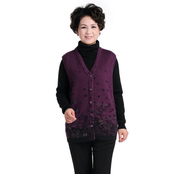 

2016 new autumn and winter elderly women's cashmere knitted vest cashmere sweater vest with fertilizer increased fan art, White;black