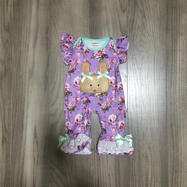 

baby clothes baby easter romper infant toddler romper floral purple print wholesale, Blue