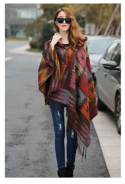 

пашмины шарф зима женщин warm кашемира шарфы lady bohemian aztec печать одеяло пончо hoodie cape шаль с кистями, Blue;gray