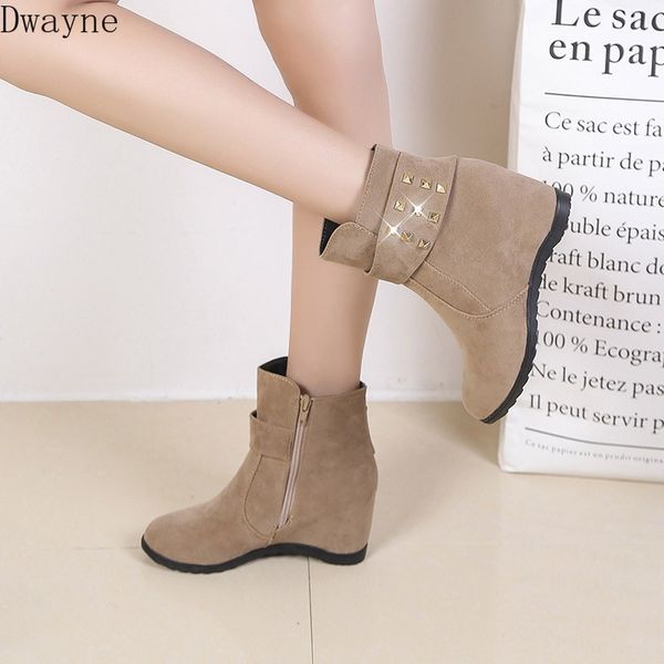 

2020 new rivet side zipper suede heightening boots women, Black