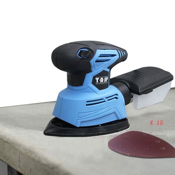 

300w electric palm sander detail sanding machine woodworking tools for wood with dust collection box & 15 sand papers