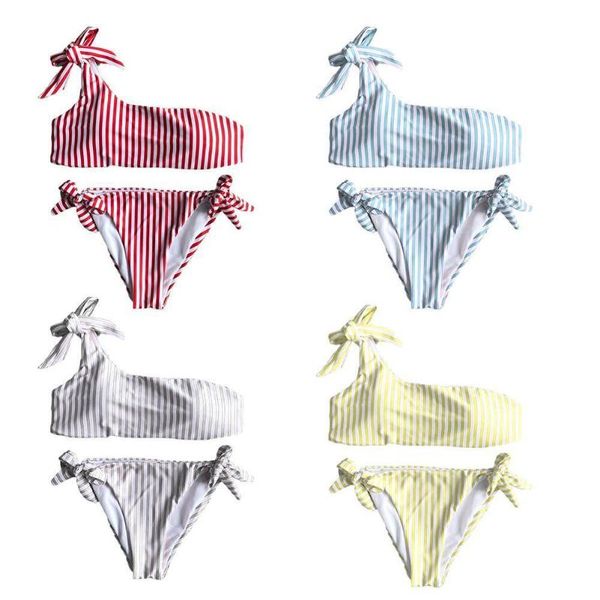 

fashion stripe bandage bikini suit women one shoulder low tube bathing suit waist panties swimwear women g2b2