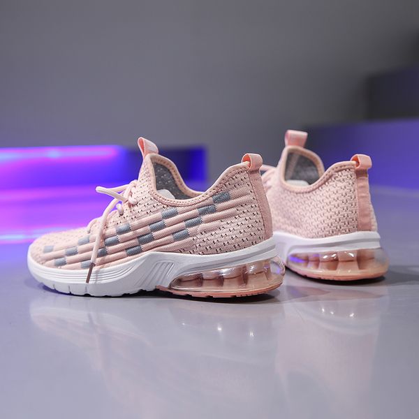 

women new casual sports shoes woven breathable fashion wild thick bottom absorption lightweight non-slip running shoes, Black