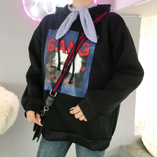 

cartoon logo popular korea young style jumper casual female sweatshirts women hoodies tracksuit sudaderas mujer fashion autumn, Black