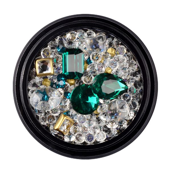 

green diamond nail art rhinestones mixed size crystal beads transparent glass drill rainbow 3d nail art decoration mz060, Silver;gold