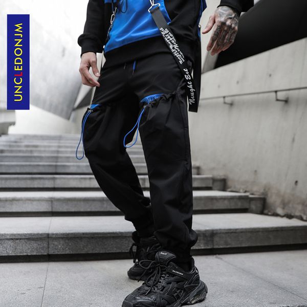 

men's pants uncledonjm 2021 patchwork cargo harem mens casual jogger streetwear hip hop trousers male summer k806, Black