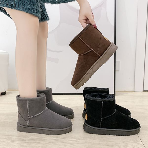 

lzj snow booties women thicken warm elk women couple ankle boot plush boots fur lined home indoor short shoes zapatos de mujer, Black