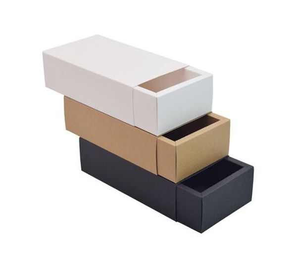 Kraft Paper Box Black White Paper Drawer Box For Tea Gift