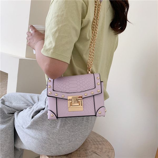 

2020 fashion new design texture bag shoulder messenger bag chain joker square box crocodile pattern