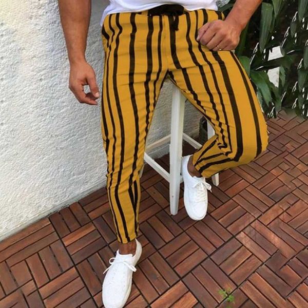 

2019 new male pants skinny slim fit bottom stripe high pants with pockets men's casual workout hip hop track trousers, Black