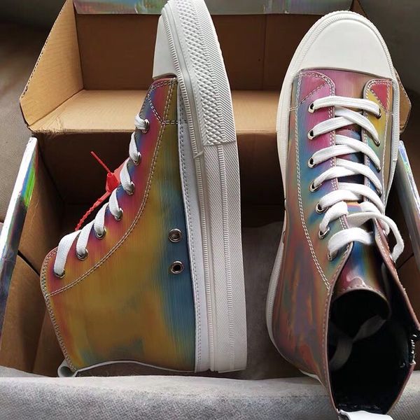 

burst chameleon reflective canvas shoes men and women high shoes lovers leisure high plate shoes brand original box packaging, Black