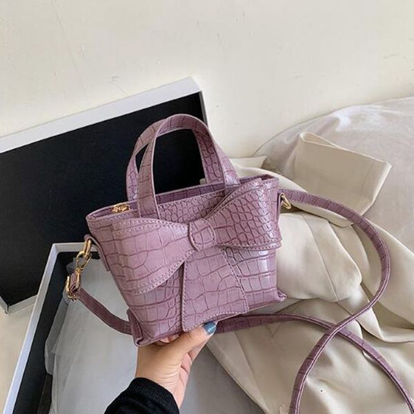 

2020 stone pattern small tote bag fashion new high-quality pu leather women's designer handbag cute bow shoulder messenger bag