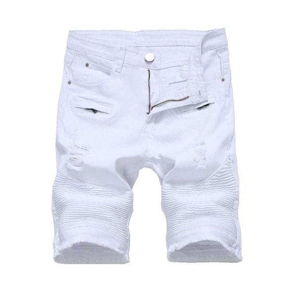 

summer mens denim shorts slim casual knee length short hole jeans shorts for men straight bermuda masculina white black red